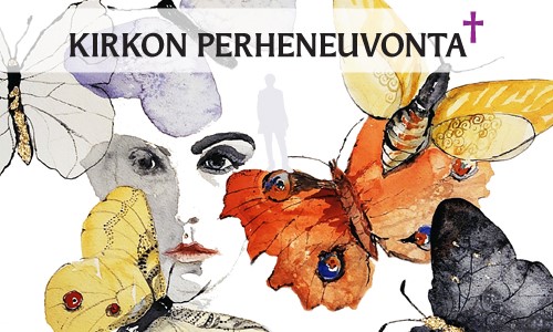 Kuvassa ihmiskasvot ja perhosia